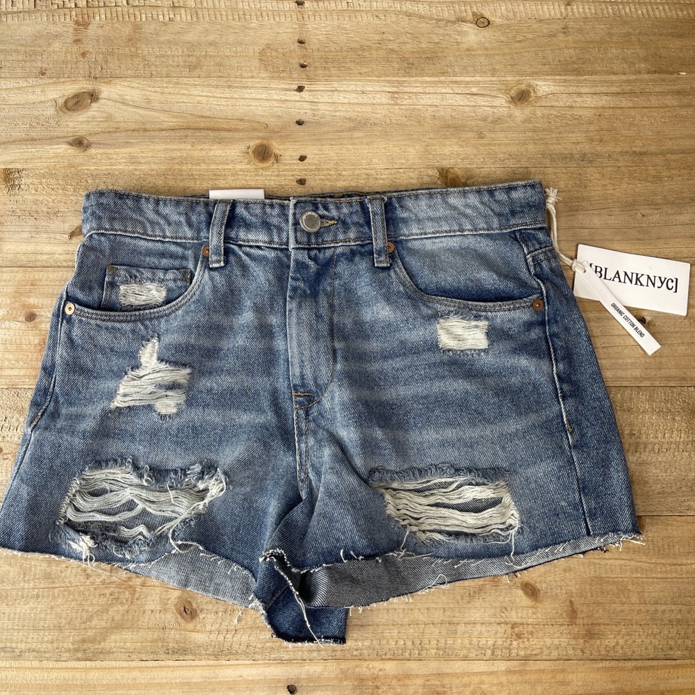 BLANKNYC The Barrow Denim Women 27 Vintage High Rise Short Distressed Raw NWT